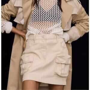 NWT Anthropologie Pilcro Cargo Denim Mini Skirt 12 Cream